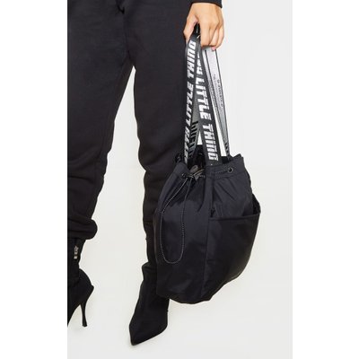 PrettyLittleThingBlack Drawstring Nylon Tote Bag