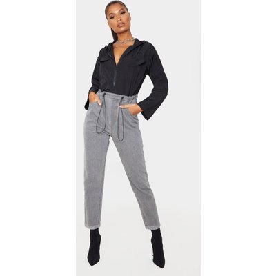 Washed Grey Toggle Elasticated Waist Denim Jumpsuit