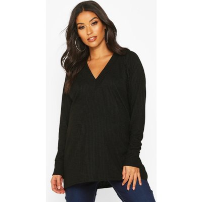 Womens Maternity Rib Knit Tunic Jumper - Black - 8, Black