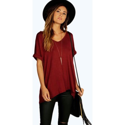 Womens Oversized Boyfriend V Neck T-Shirt - Red - S/M, Red