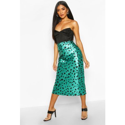 Smudge Print Satin Slip Skirt, Green