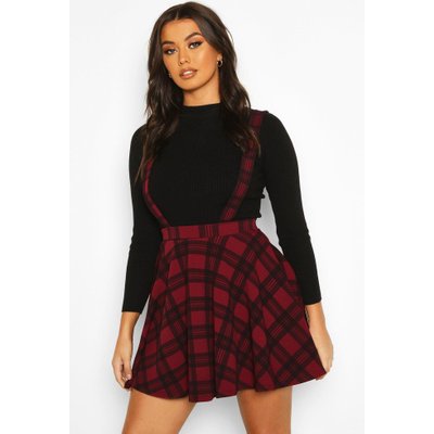 Womens Tartan Check Pinafore Skirt - Red - 8, Red