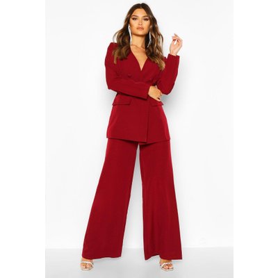 Pleat Detail Wide Leg Trouser, Red