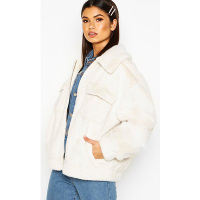 Faux Suede Lined Faux Fur Trucker, White