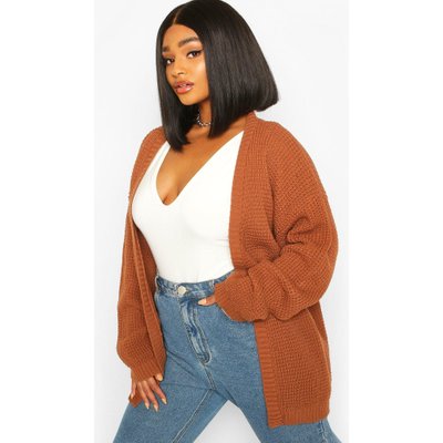 Womens Plus Edge To Edge Waffle Knit Cardigan - Brown - 18, Brown