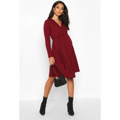 Maternity Rib Wrap Skater Dress, Red