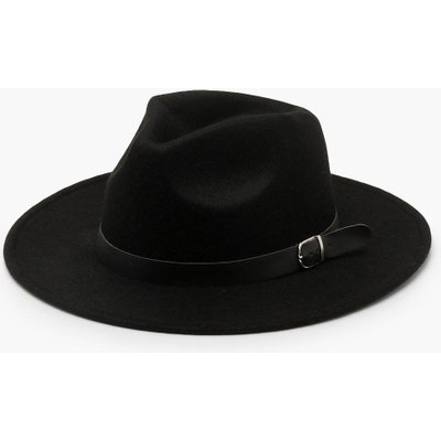 Womens Fedora Hat With Buckle Trim - Black - One Size, Black