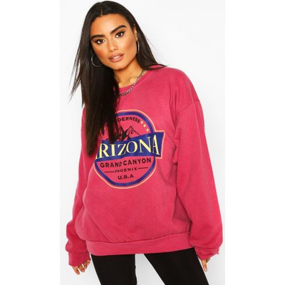 Womens Arizona Slogan Washed Oversized Jumper - Pink - S, Pink