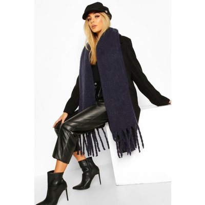 Womens Chunky Oversized Fringe Scarf - Navy - One Size, Navy