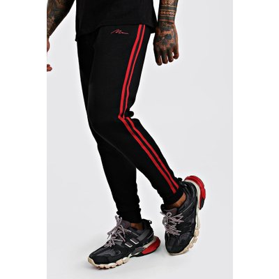 Mens Black MAN Signature Skinny Fit jogger With Side Tape, Black