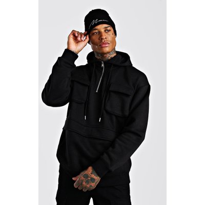 Mens Black Oversized 1/4 Zip OTH Utility Hoodie, Black