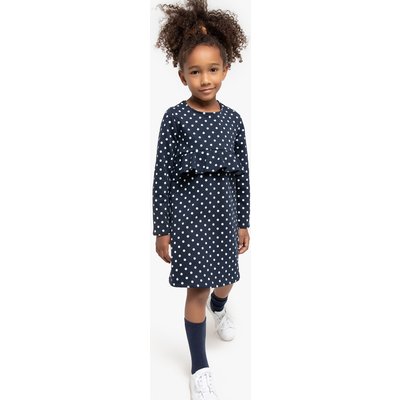 Cotton Mix Polka Dot Dress with Long Sleeves, 3-12 Years