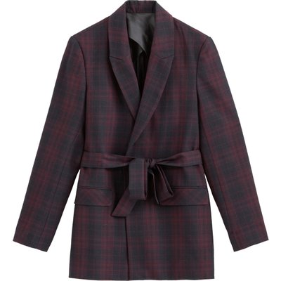 Checked Jacket with Tie-Waist and Pockets