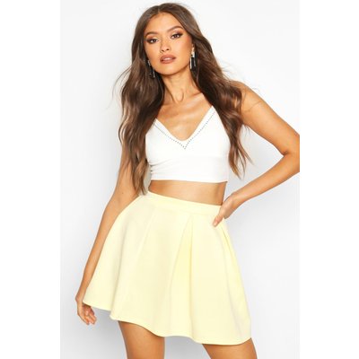 Basic Scuba Box Pleat Mini Skater Skirt, Yellow