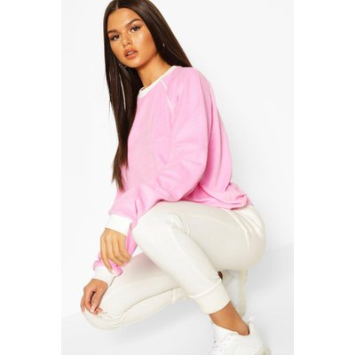 Towelling Raglan Seam Ringer Drawcord Sweat, Pink