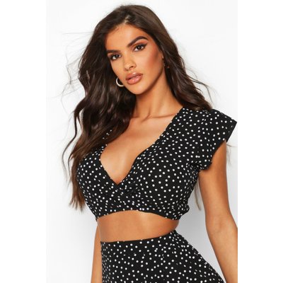 Ruffle Polka Dot Top, Black