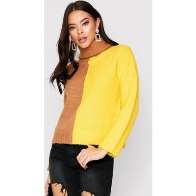 Roll Neck Colour Block Sweater, Yellow