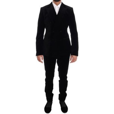 D G  Black Velvet Slim Double Breasted Suit  men's  in multicolour