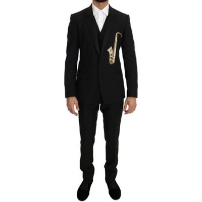 D G  Black Wool Silk Saxophone Slim Fit Suit  men's  in multicolour