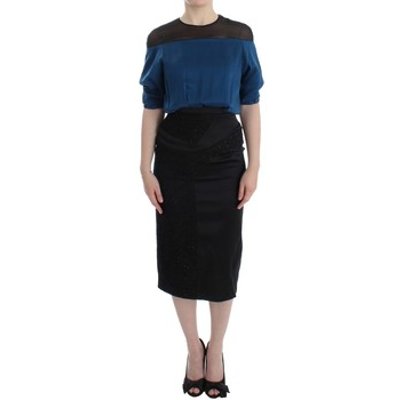 Masha Ma  Blue Black Silk Shift Sheath Dress  women's  in multicolour