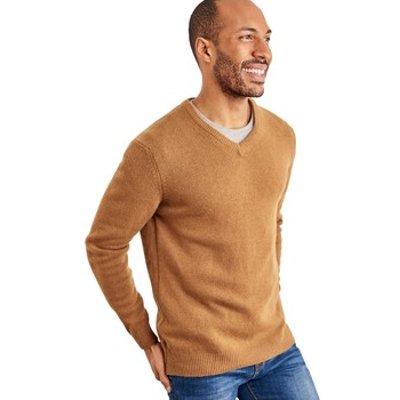 Woolovers  Lambswool V Neck Knitted Sweater  men's Sweater in Brown