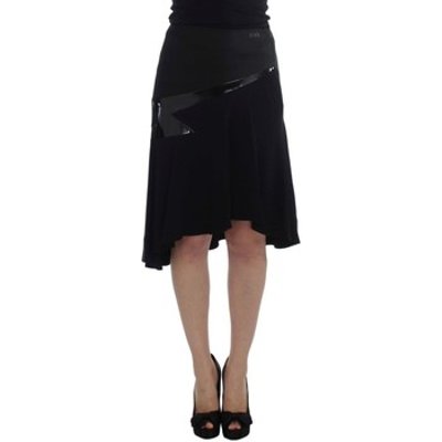 Exté  Black Blue Cotton Stretch Straight Skirt  women's Skirt in multicolour