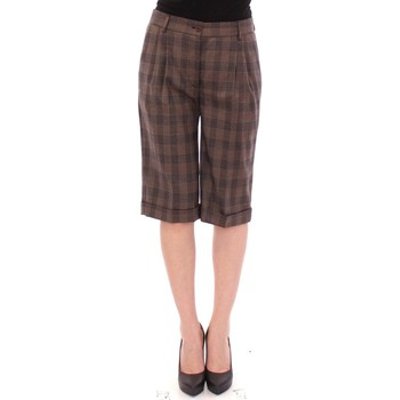 D G  Brown checkered wool shorts pants  women's Cropped trousers in multicolour