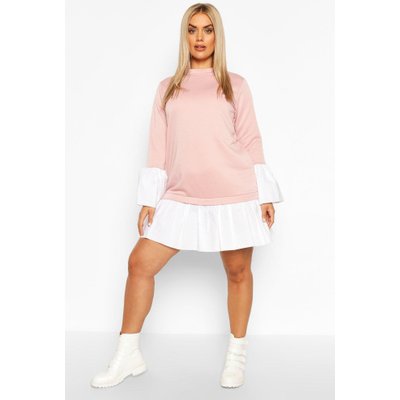 Plus 2 In 1 Contrast Sweat Smock Dress, Pink