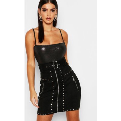 Suedette Stud Mini Skirt, Black