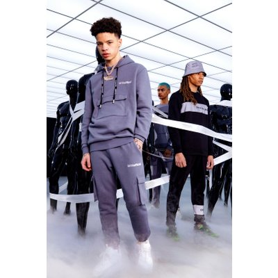 Mens Grey MAN Official Cargo Hooded Tracksuit With Back Print, Grey