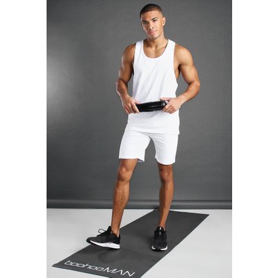 Mens White MAN Active Vest And Short Set, White