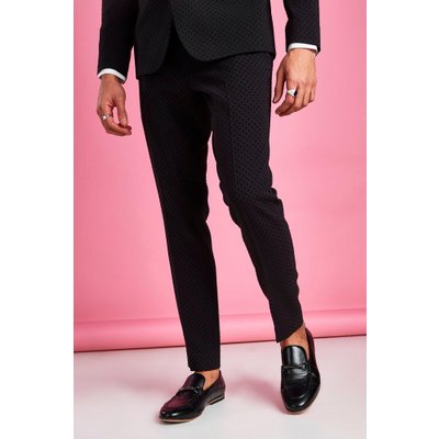 Mens Black Skinny Fit Prom Polka Dot Suit Trouser, Black