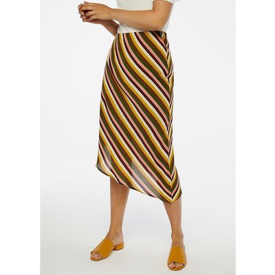 Striped Asymmetric Midi Skirt with High Waist