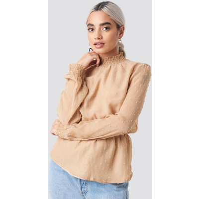 NA-KD Boho Dobby High Neck Blouse - Beige