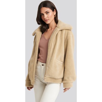 NA-KD Teddy Zipper Jacket - Beige