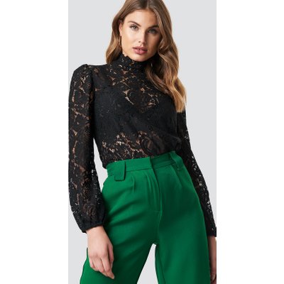 NA-KD Party High Neck Lace Blouse - Black