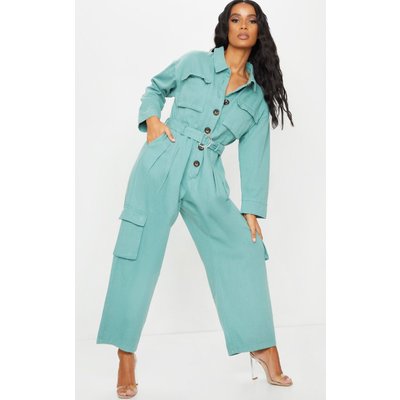 Aqua Blue Oversized Cropped Denim Boilersuit