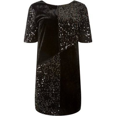 **Robe droite noire en velours à paillettes