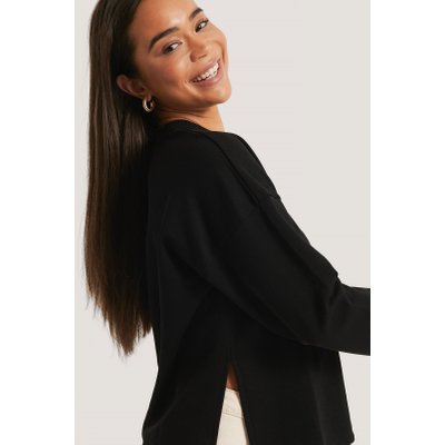 NA-KD Basic Basic Wide Side Slit Sweater - Black