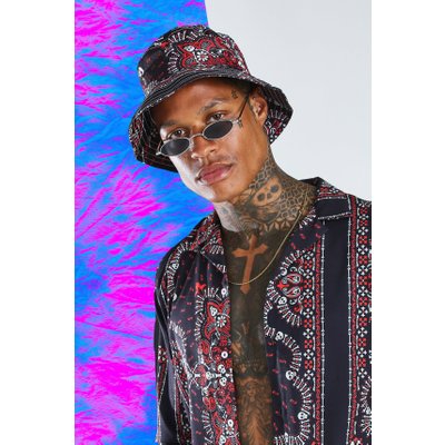 Mens Multi Bandana Print Bucket Hat, Multi