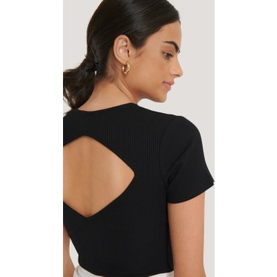 NA-KD Trend Ribbed Cut Out Top - Black