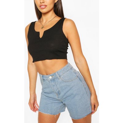 Ribbad Crop Top Med V-Sprund, Black