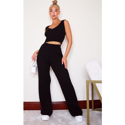 Black Cosy Knitted Bralet And Wide Leg Set