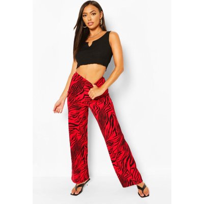 Womens Zebra Print Wide Leg Trousers - Red - 8, Red