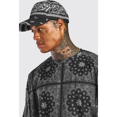 Mens Black Bandana Print Cap, Black