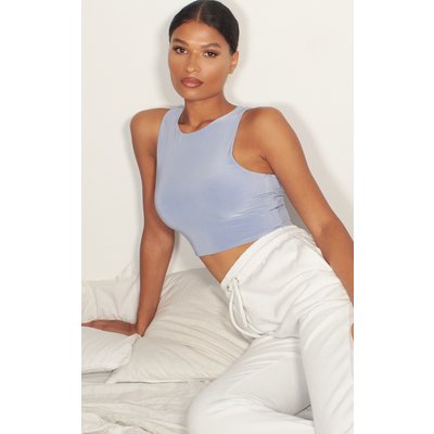 Dusty Blue Slinky Racer Neck Cropped Vest