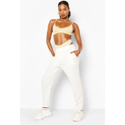 Casual High Waist Cuff Hem Joggers, White