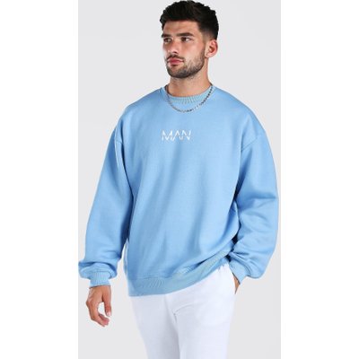 Mens Blue Oversized Original Man Print Sweatshirt, Blue