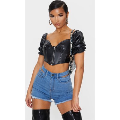 Mid Blue Wash Cut Out Waist Disco Shorts