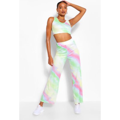 Womens Tie Dye Crop & Wide Leg Trouser Set - Green - S/M, Green